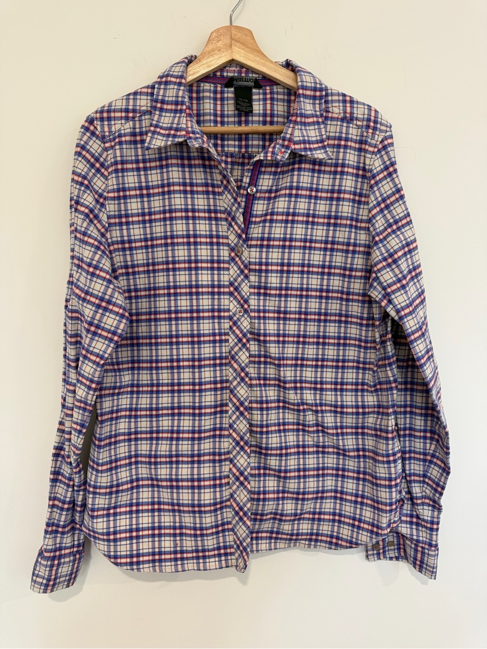 Marmot Women's Plaid flannel Button-Down Shirt in Blue, White, and Red